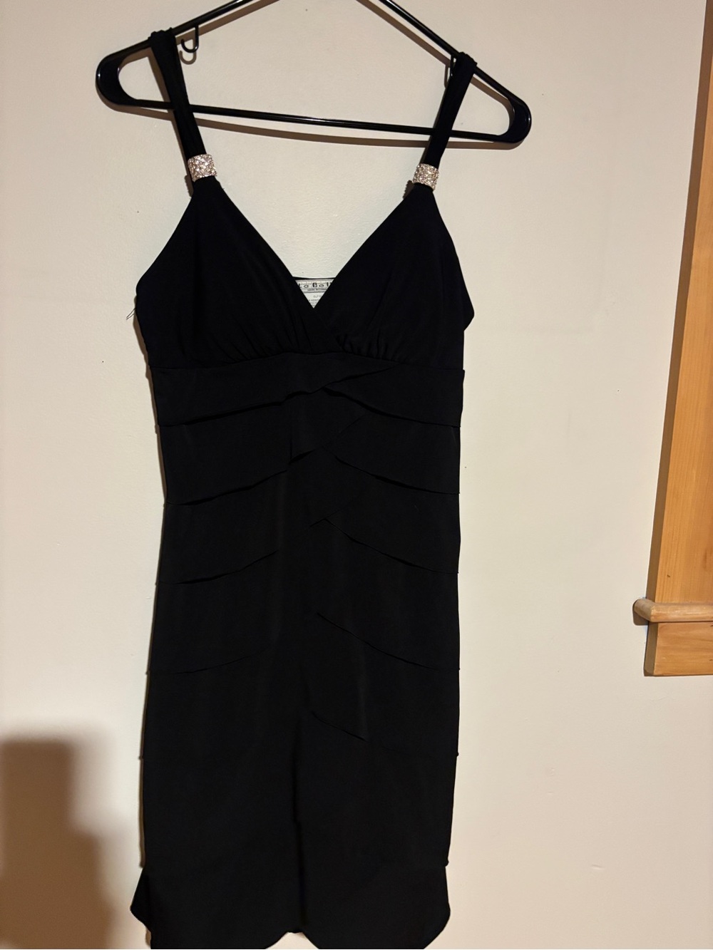 La Belle Black Midi Dress with Crystal-Accent Straps